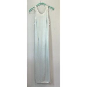 Nadine *VTG* Satin Maxi Dress light Blue/teal 2 High Slits Size Small